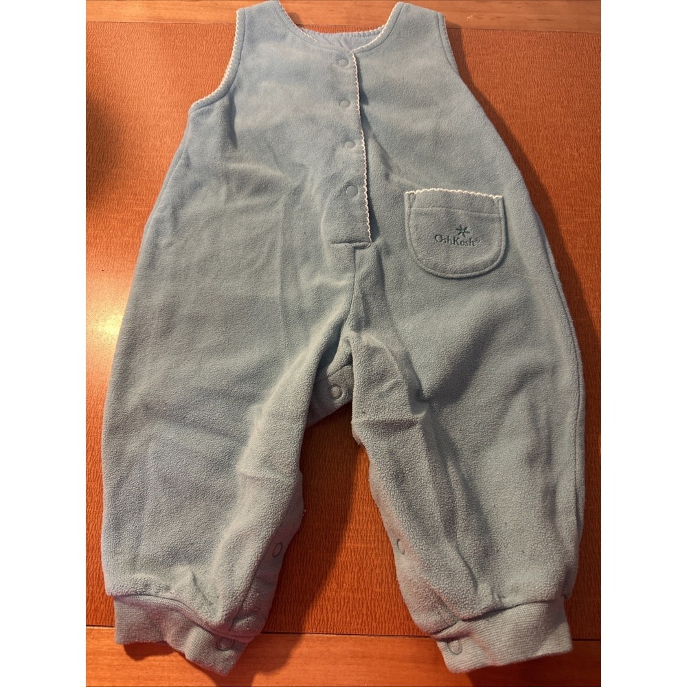 Vtg OshKosh Green Fleece Romper‎ Soft 12 Months